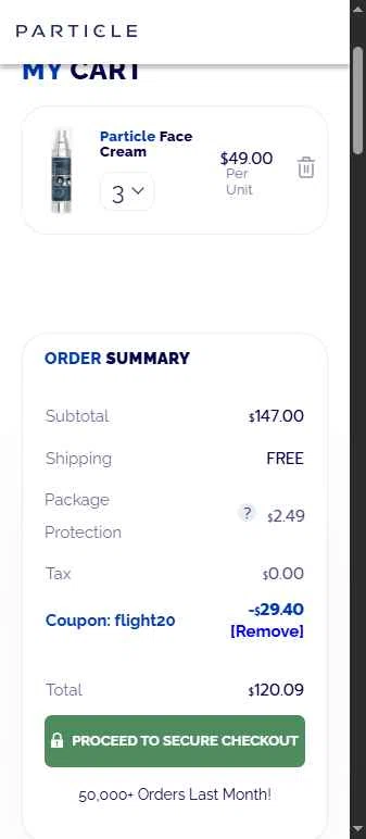 Particle For Men checkout page showing Particle For Men discount code box | Screenshot taken by SimplyCodes community member on Feb 12, 2026