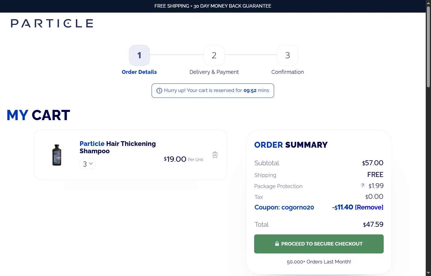 Particle For Men checkout page showing Particle For Men discount code box | Screenshot taken by SimplyCodes community member on Feb 12, 2026