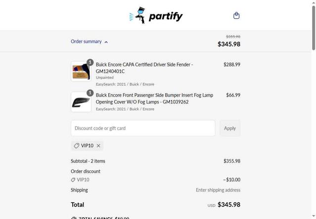 Partify checkout page showing Partify discount code box | Screenshot taken by SimplyCodes community member on Jun 22, 2025