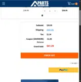 PartsDiscount.com coupon verification screenshot