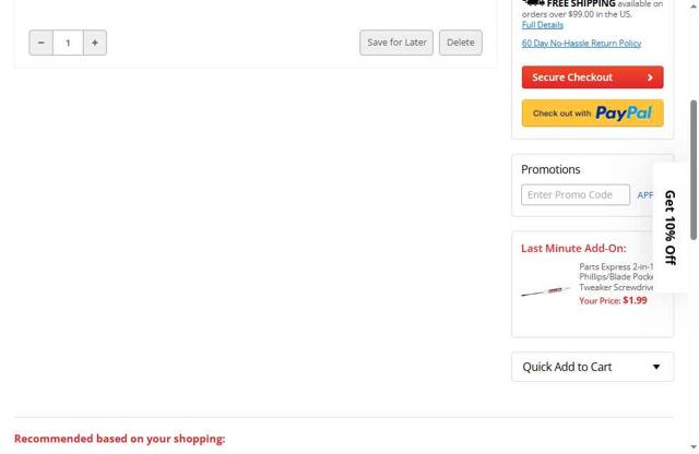 Parts-Express checkout page showing Parts-Express promo code box | Screenshot taken by SimplyCodes community member on Sep 5, 2025