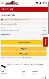 PartsHawk coupon verification screenshot