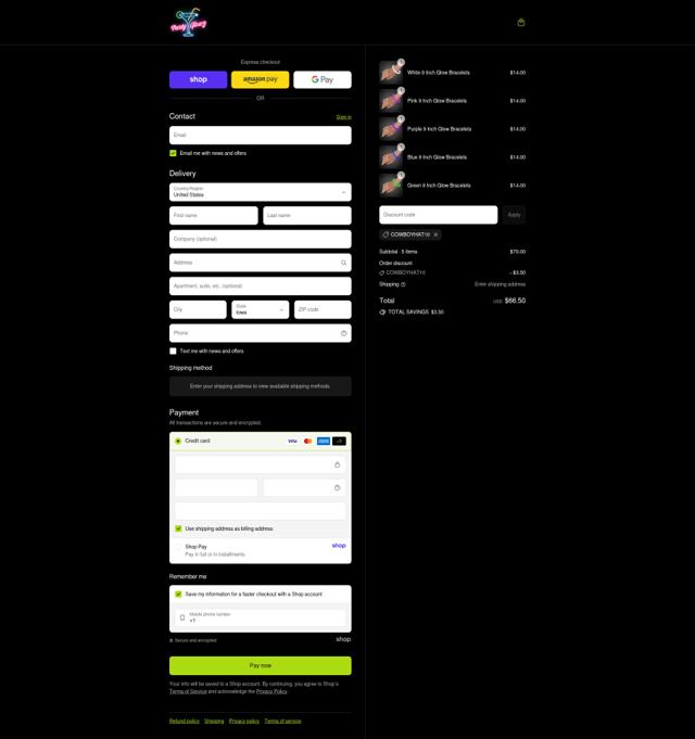 Party Glowz checkout page showing Party Glowz promo code box | Screenshot taken by SimplyCodes community member on Sep 13, 2025