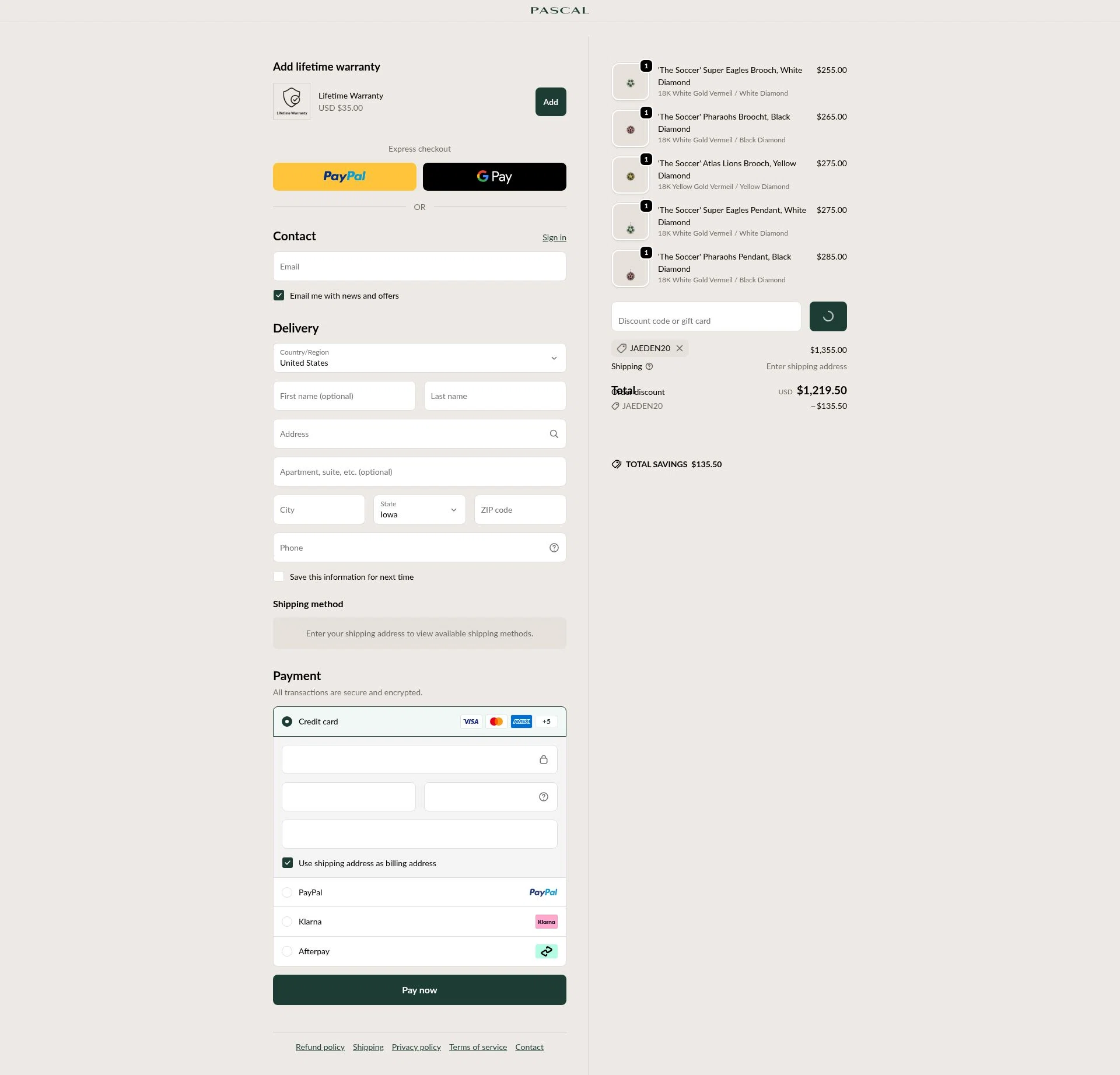 Pascal Official checkout page showing Pascal Official promo code box | Screenshot taken by SimplyCodes community member on Dec 31, 2025