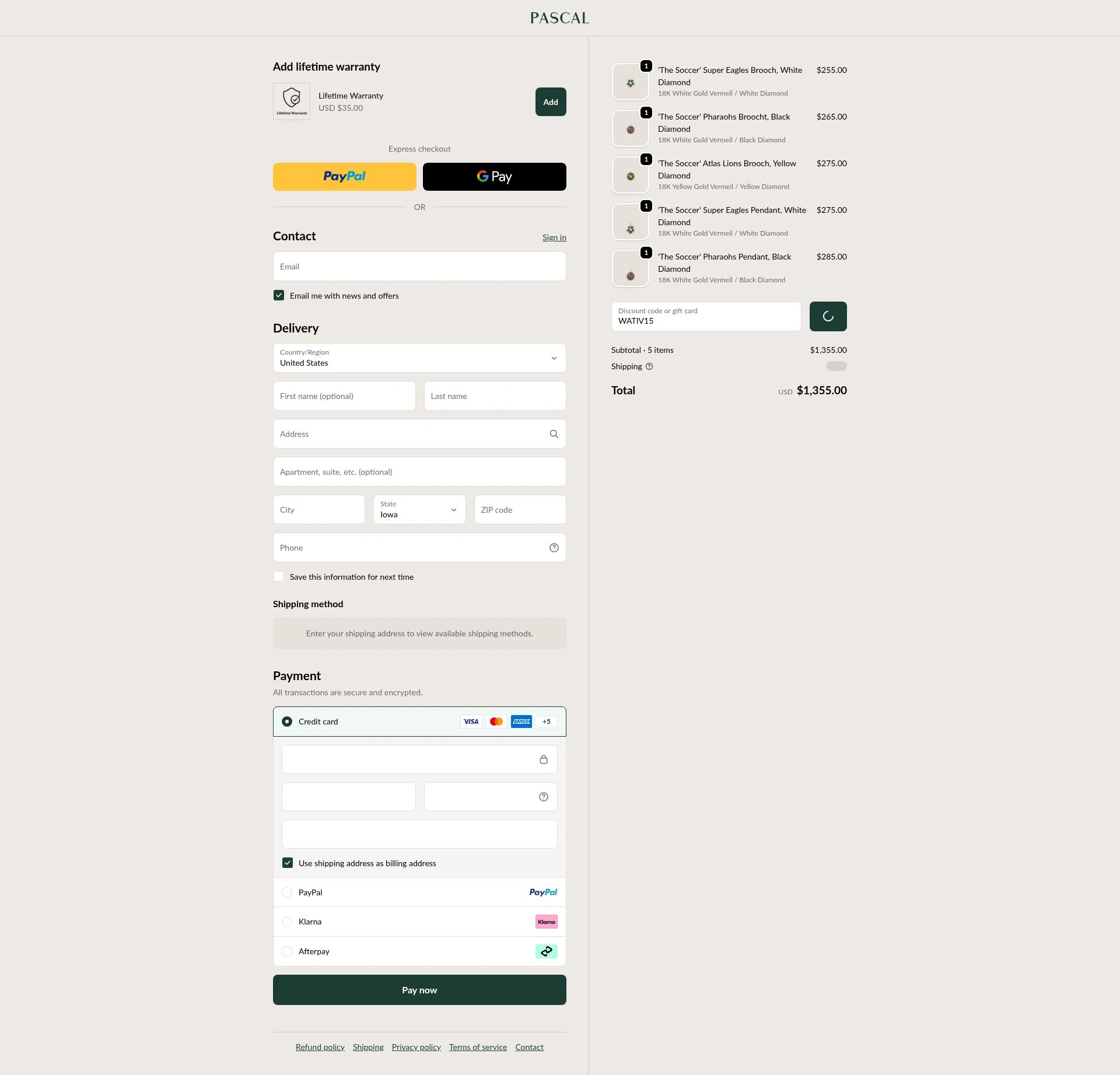 Pascal Official checkout page showing Pascal Official promo code box | Screenshot taken by SimplyCodes community member on Dec 31, 2025