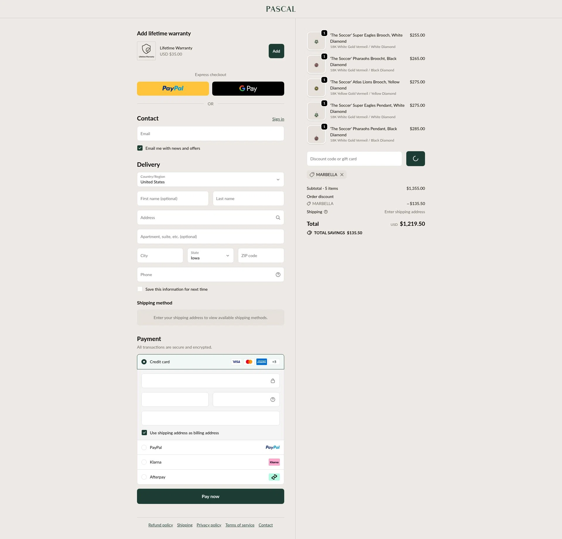 Pascal Official checkout page showing Pascal Official promo code box | Screenshot taken by SimplyCodes community member on Dec 31, 2025