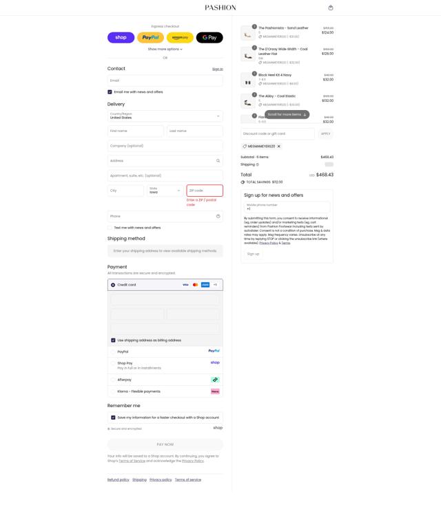 Pashion Footwear checkout page showing Pashion Footwear discount code box | Screenshot taken by SimplyCodes community member on Sep 12, 2025