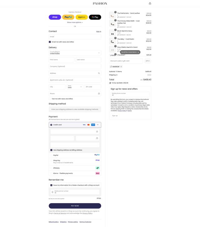 Pashion Footwear checkout page showing Pashion Footwear discount code box | Screenshot taken by SimplyCodes community member on Sep 12, 2025
