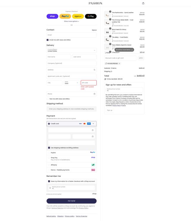 Pashion Footwear checkout page showing Pashion Footwear discount code box | Screenshot taken by SimplyCodes community member on Sep 12, 2025