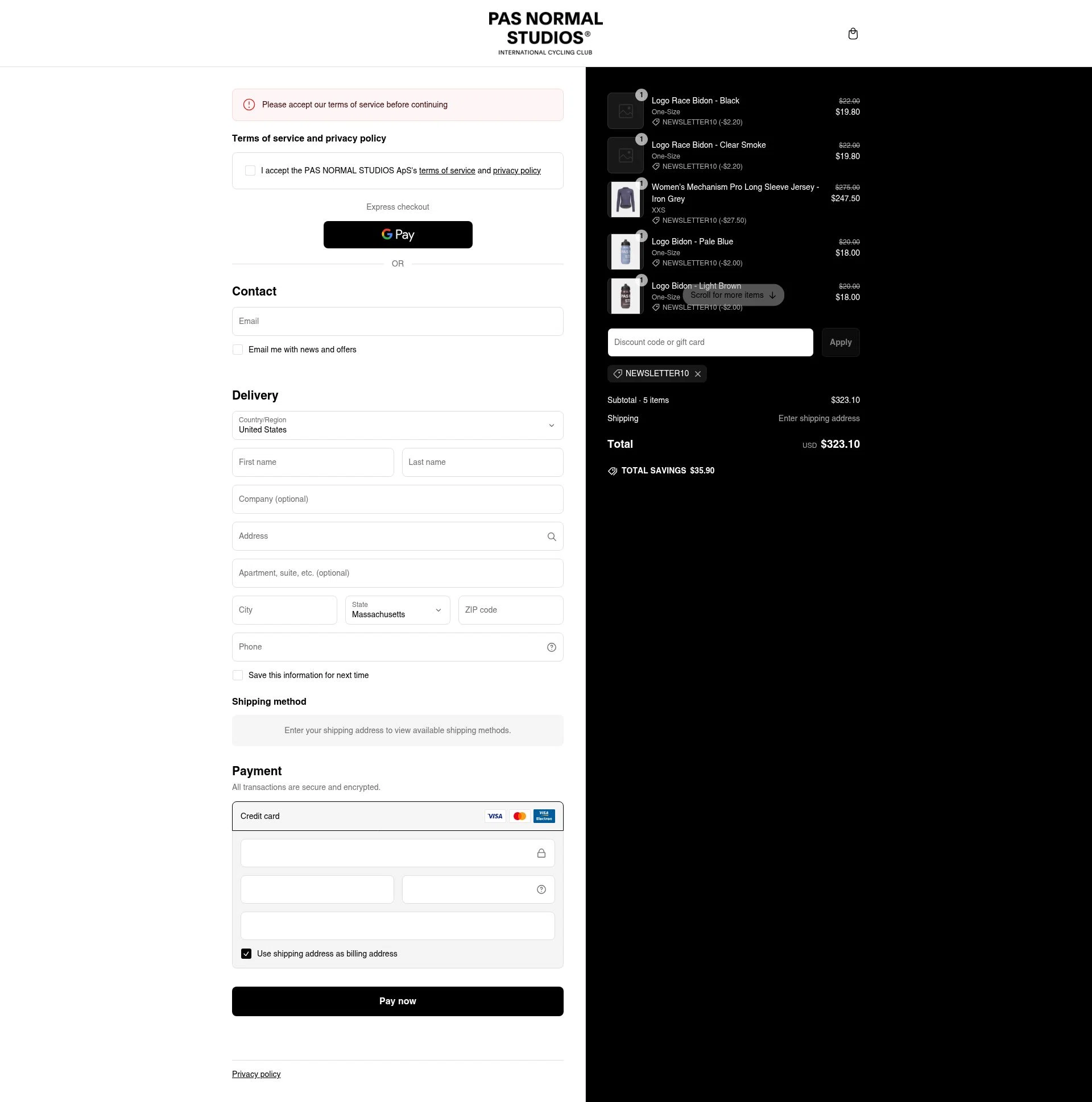 Pas Normal Studios checkout page showing Pas Normal Studios discount code box | Screenshot taken by SimplyCodes community member on Mar 10, 2025