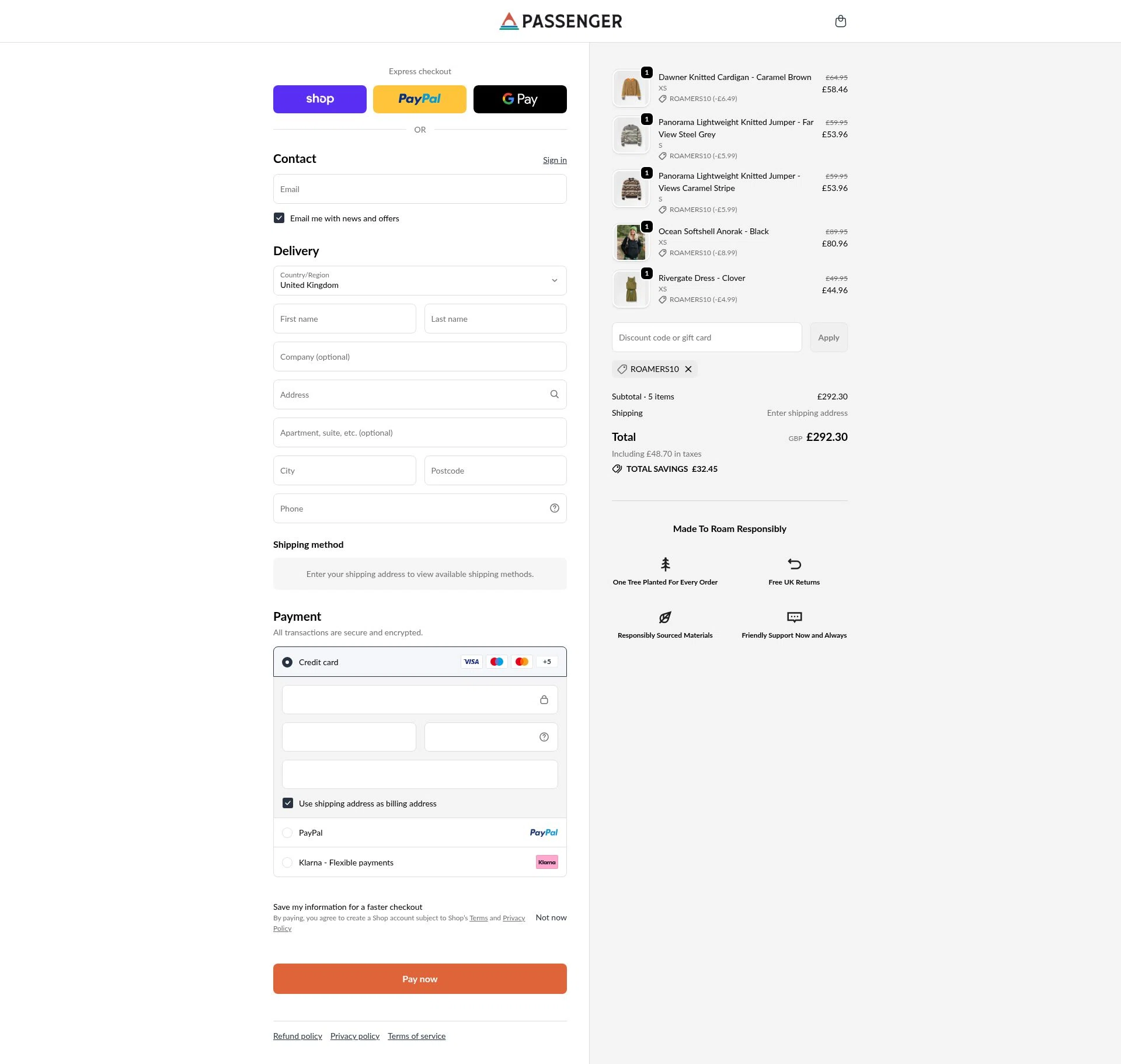 Passenger Clothing checkout page showing Passenger Clothing discount code box | Screenshot taken by SimplyCodes community member on Feb 18, 2026