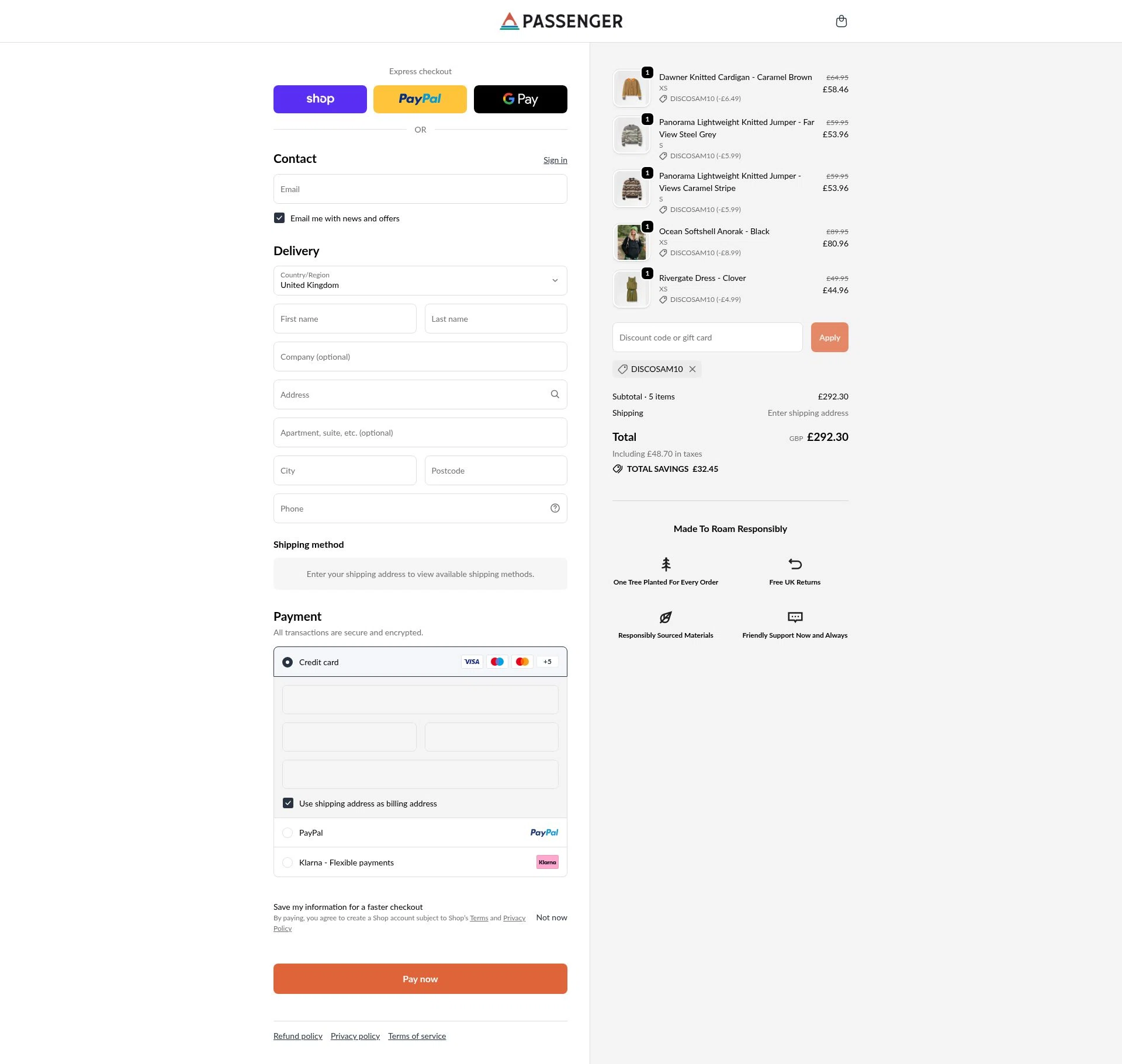 Passenger Clothing checkout page showing Passenger Clothing discount code box | Screenshot taken by SimplyCodes community member on Feb 18, 2026