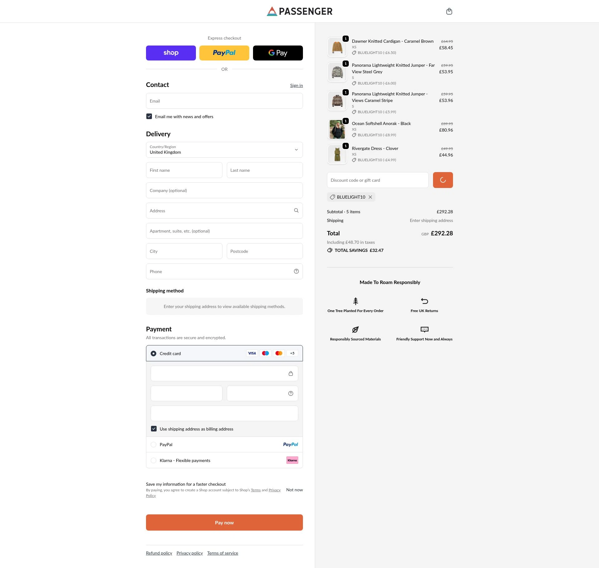 Passenger Clothing checkout page showing Passenger Clothing discount code box | Screenshot taken by SimplyCodes community member on Feb 18, 2026