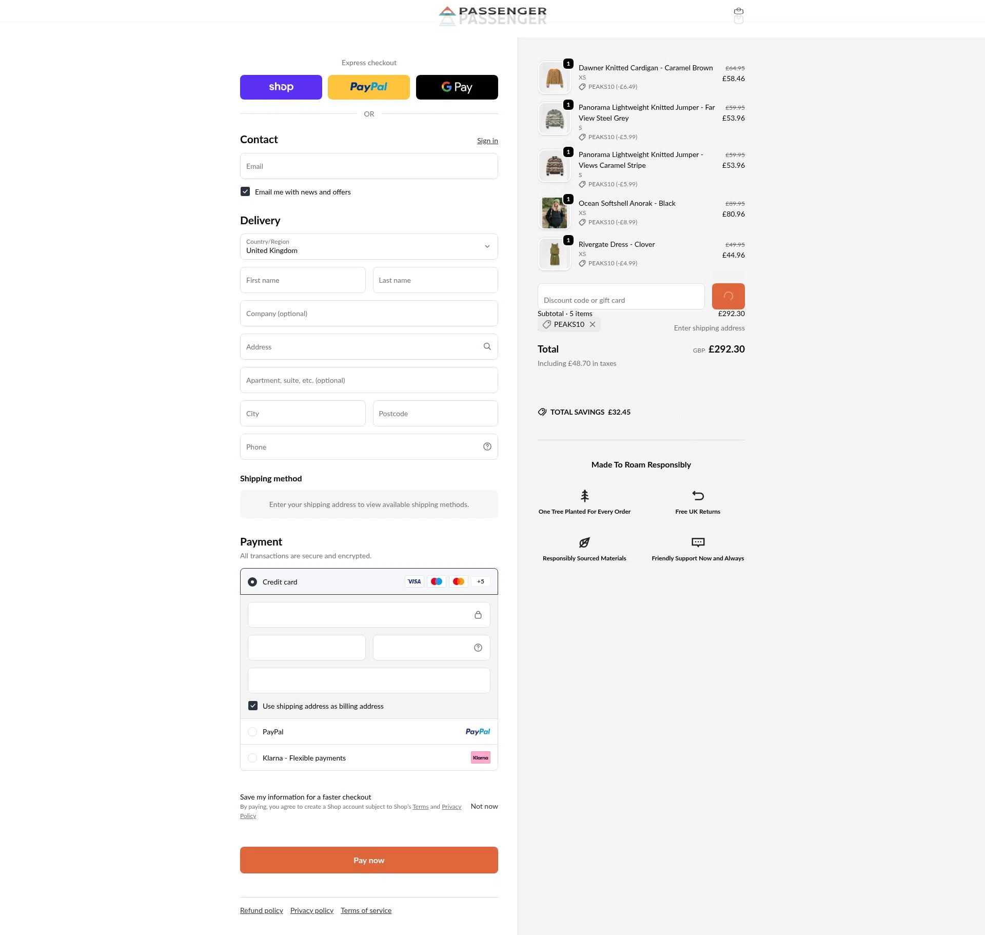 Passenger Clothing checkout page showing Passenger Clothing discount code box | Screenshot taken by SimplyCodes community member on Feb 18, 2026
