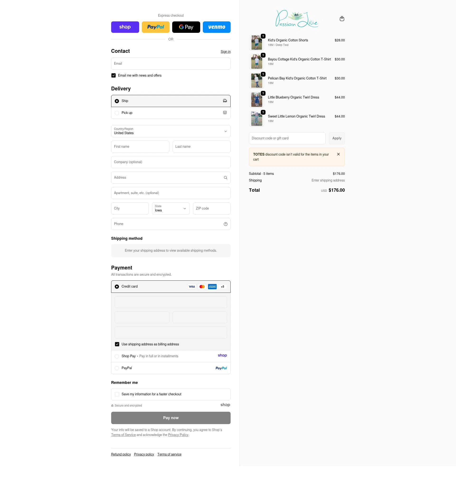 Passion Lilie checkout page showing Passion Lilie promo code box | Screenshot taken by SimplyCodes community member on Dec 28, 2025