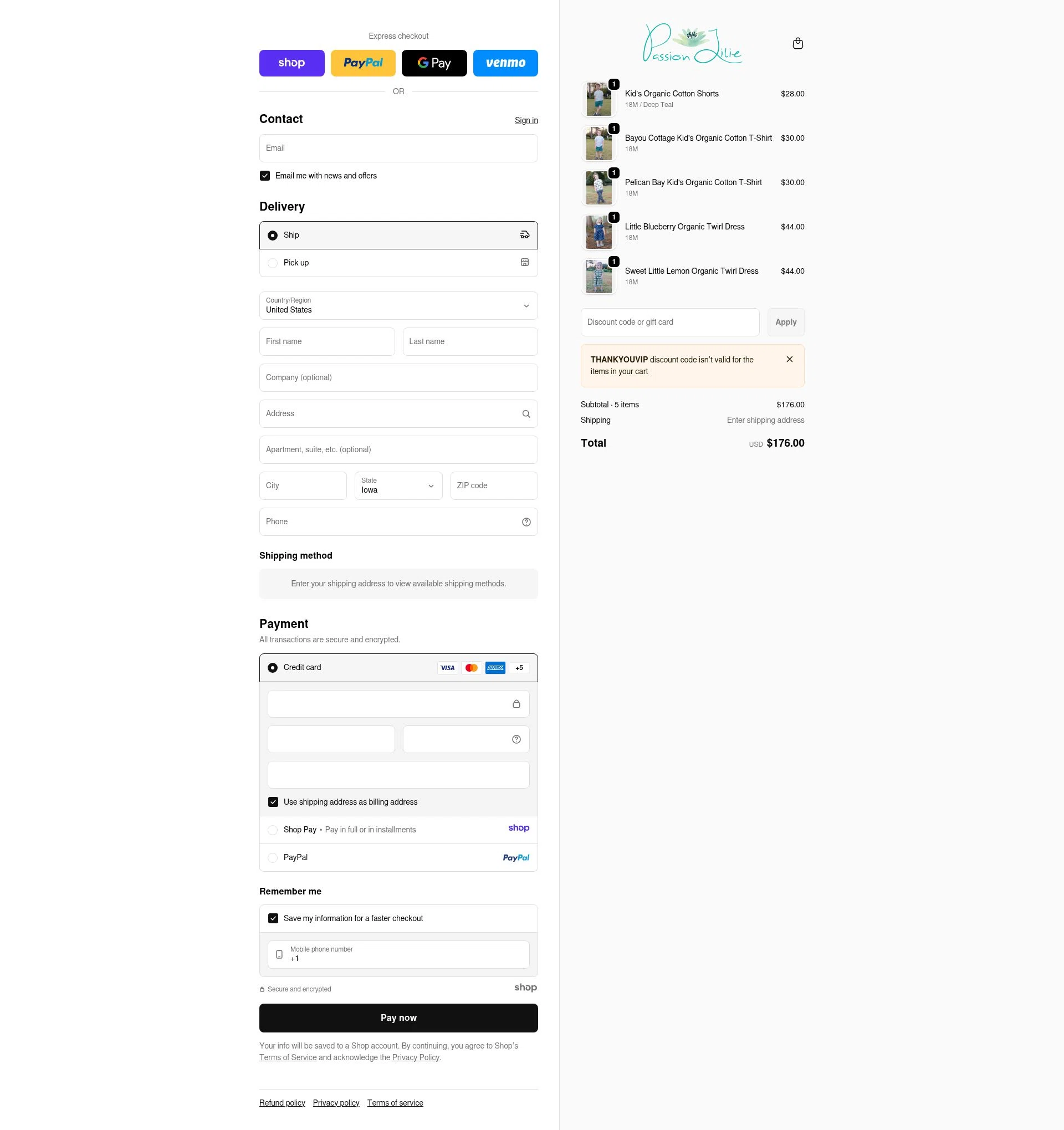 Passion Lilie checkout page showing Passion Lilie promo code box | Screenshot taken by SimplyCodes community member on Dec 28, 2025