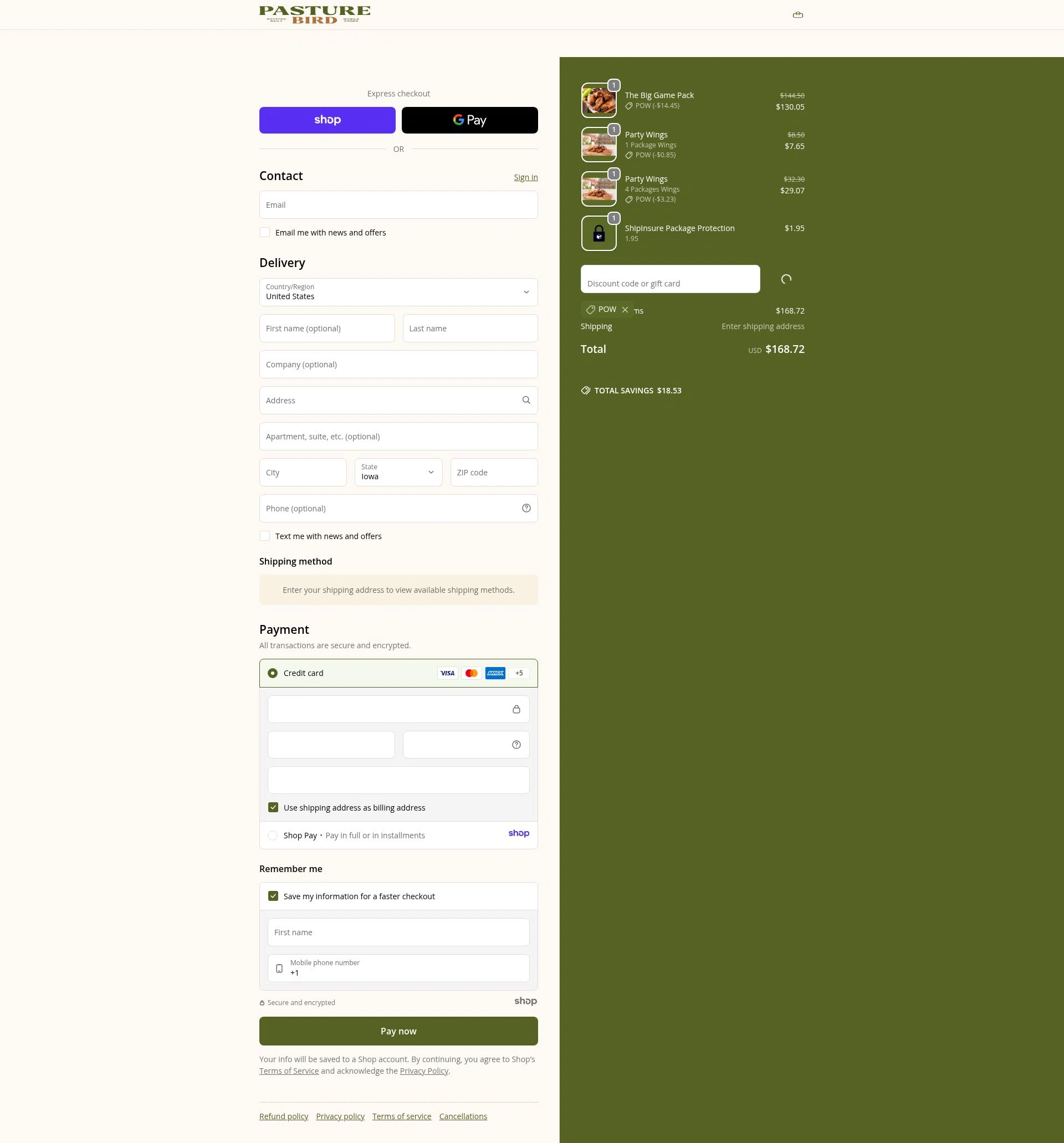 Pasturebird checkout page showing Pasturebird discount code box | Screenshot taken by SimplyCodes community member on Jan 4, 2026