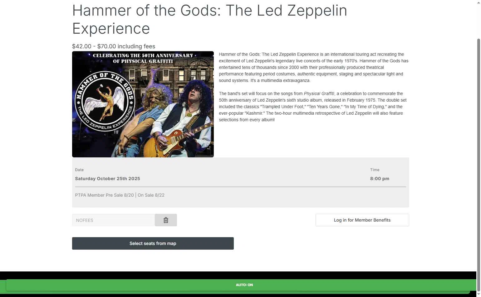 Patchogue Theatre for the Performing Arts checkout page showing Patchogue Theatre for the Performing Arts promo code box | Screenshot taken by SimplyCodes community member on Oct 22, 2025
