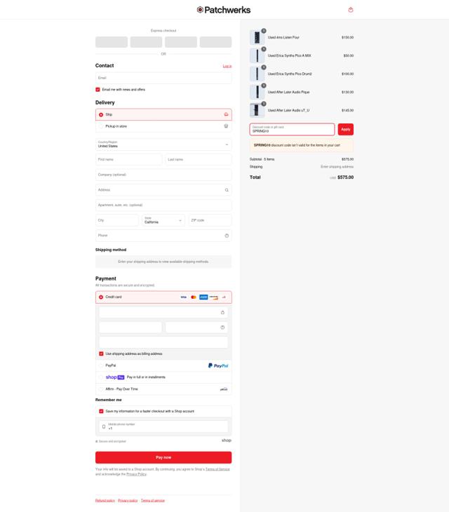 Patchwerks checkout page showing Patchwerks discount code box | Screenshot taken by SimplyCodes community member on Jun 22, 2025