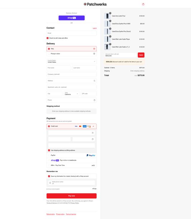 Patchwerks checkout page showing Patchwerks discount code box | Screenshot taken by SimplyCodes community member on Jul 2, 2025