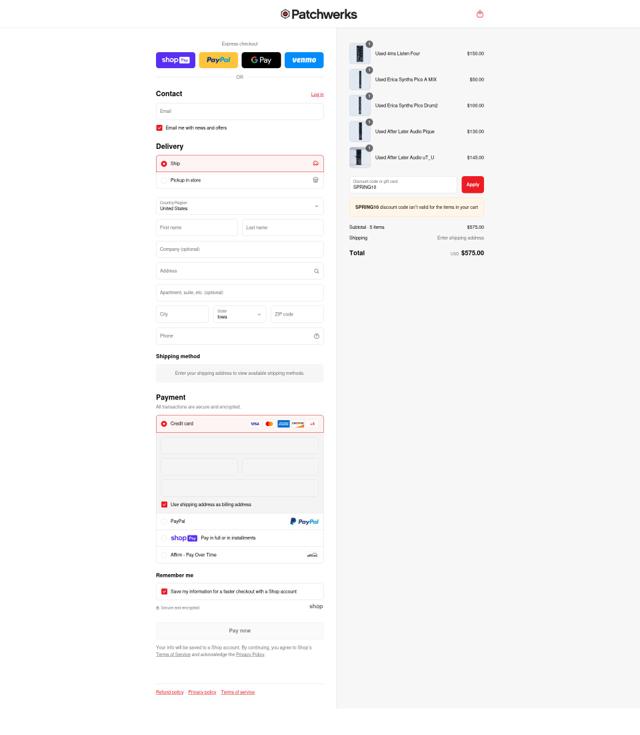 Patchwerks checkout page showing Patchwerks discount code box | Screenshot taken by SimplyCodes community member on Jul 10, 2025