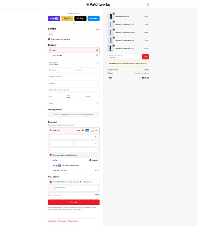 Patchwerks checkout page showing Patchwerks discount code box | Screenshot taken by SimplyCodes community member on Jul 10, 2025