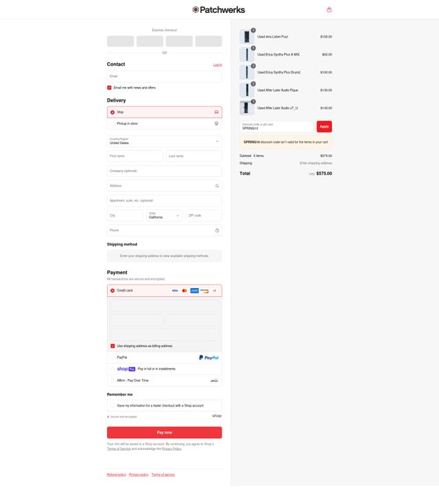 Patchwerks checkout page showing Patchwerks discount code box | Screenshot taken by SimplyCodes community member on Jul 2, 2025