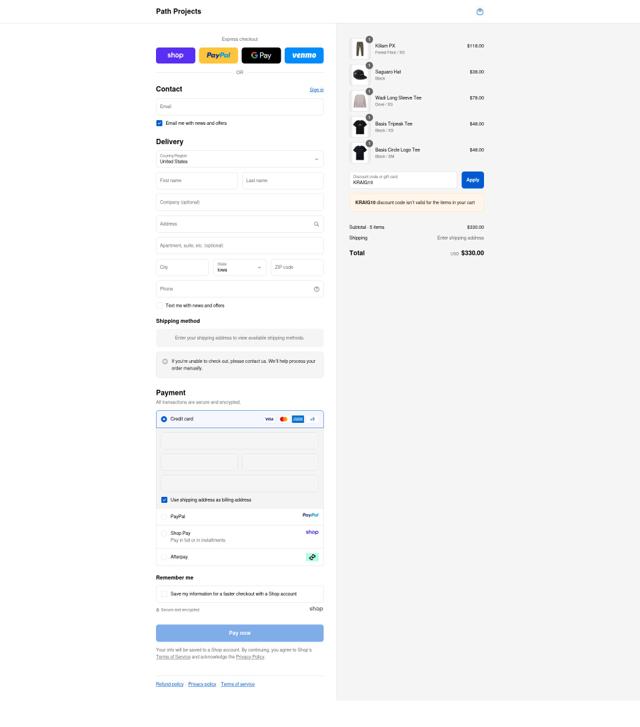 Path Projects checkout page showing Path Projects discount code box | Screenshot taken by SimplyCodes community member on Sep 13, 2025