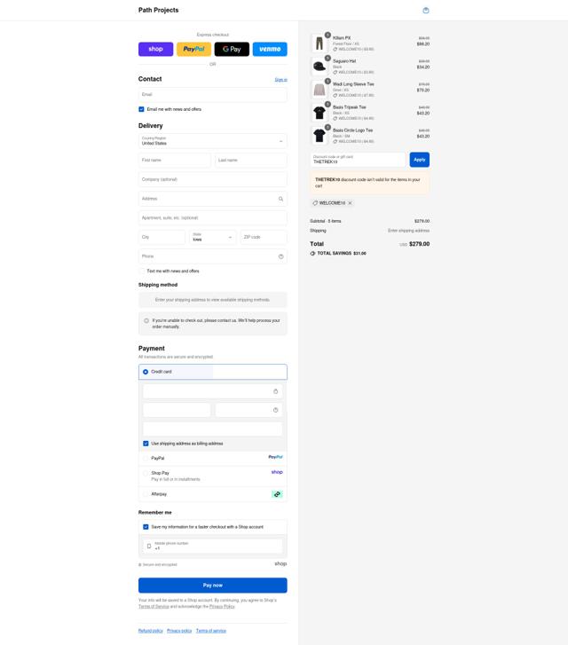Path Projects checkout page showing Path Projects discount code box | Screenshot taken by SimplyCodes community member on Sep 10, 2025