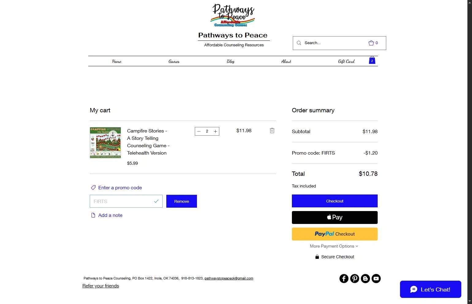 Pathways to Peace Counseling checkout page showing Pathways to Peace Counseling promo code box | Screenshot taken by SimplyCodes community member on Feb 21, 2026