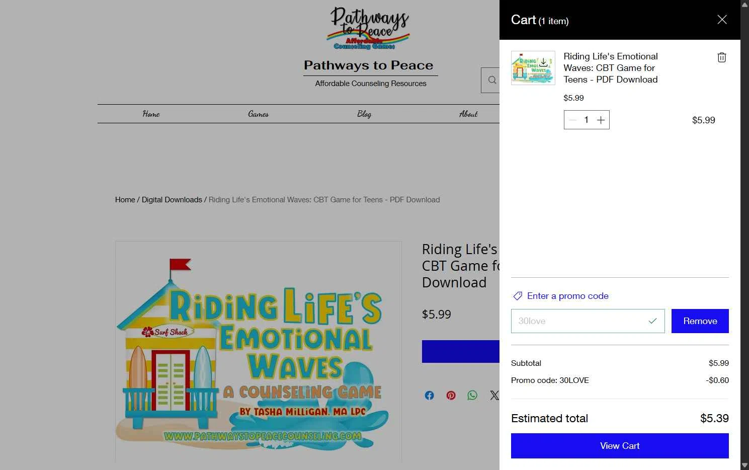 Pathways to Peace Counseling checkout page showing Pathways to Peace Counseling promo code box | Screenshot taken by SimplyCodes community member on Feb 20, 2026