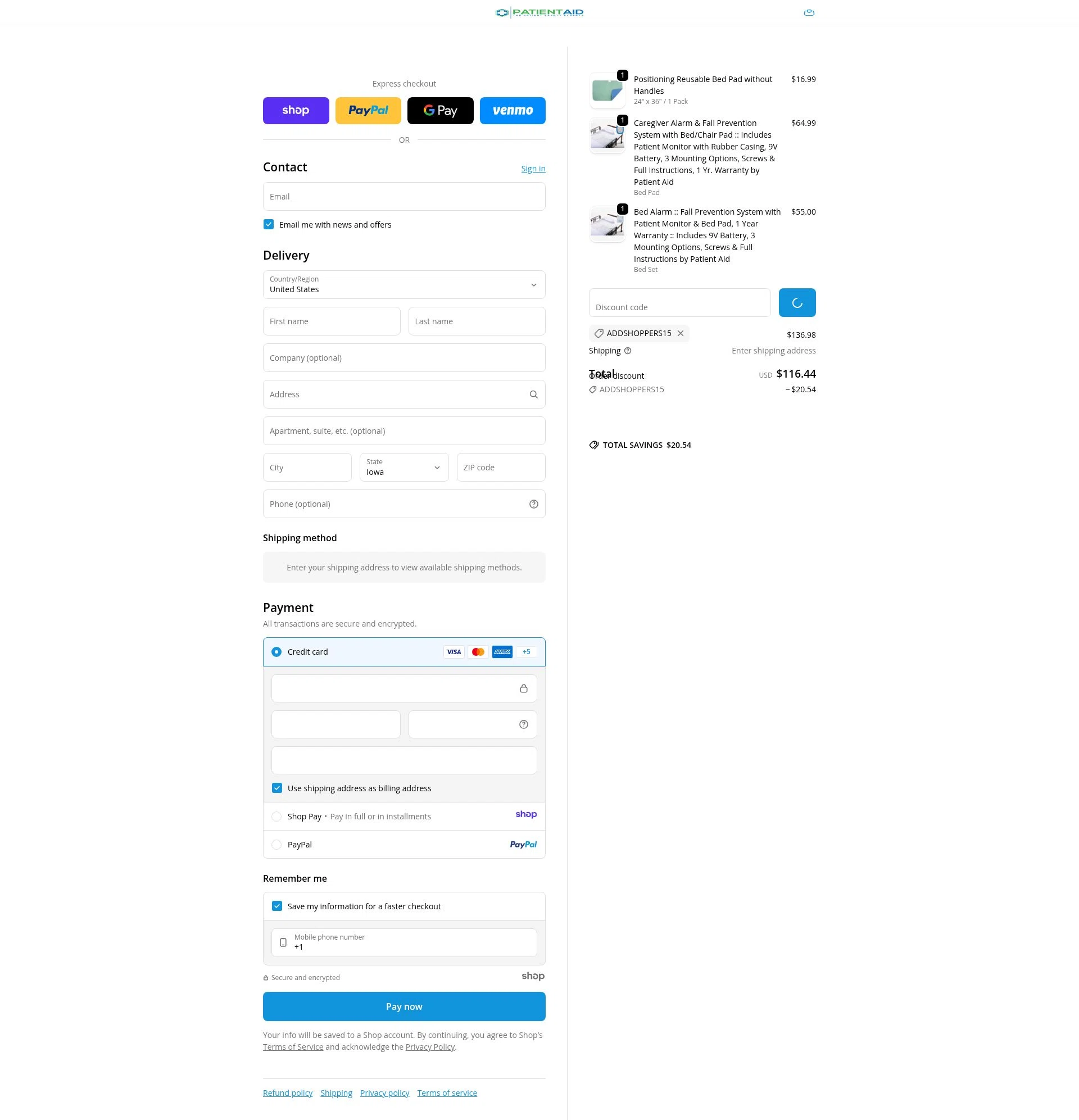 Patient Aid checkout page showing Patient Aid promo code box | Screenshot taken by SimplyCodes community member on Jan 3, 2026