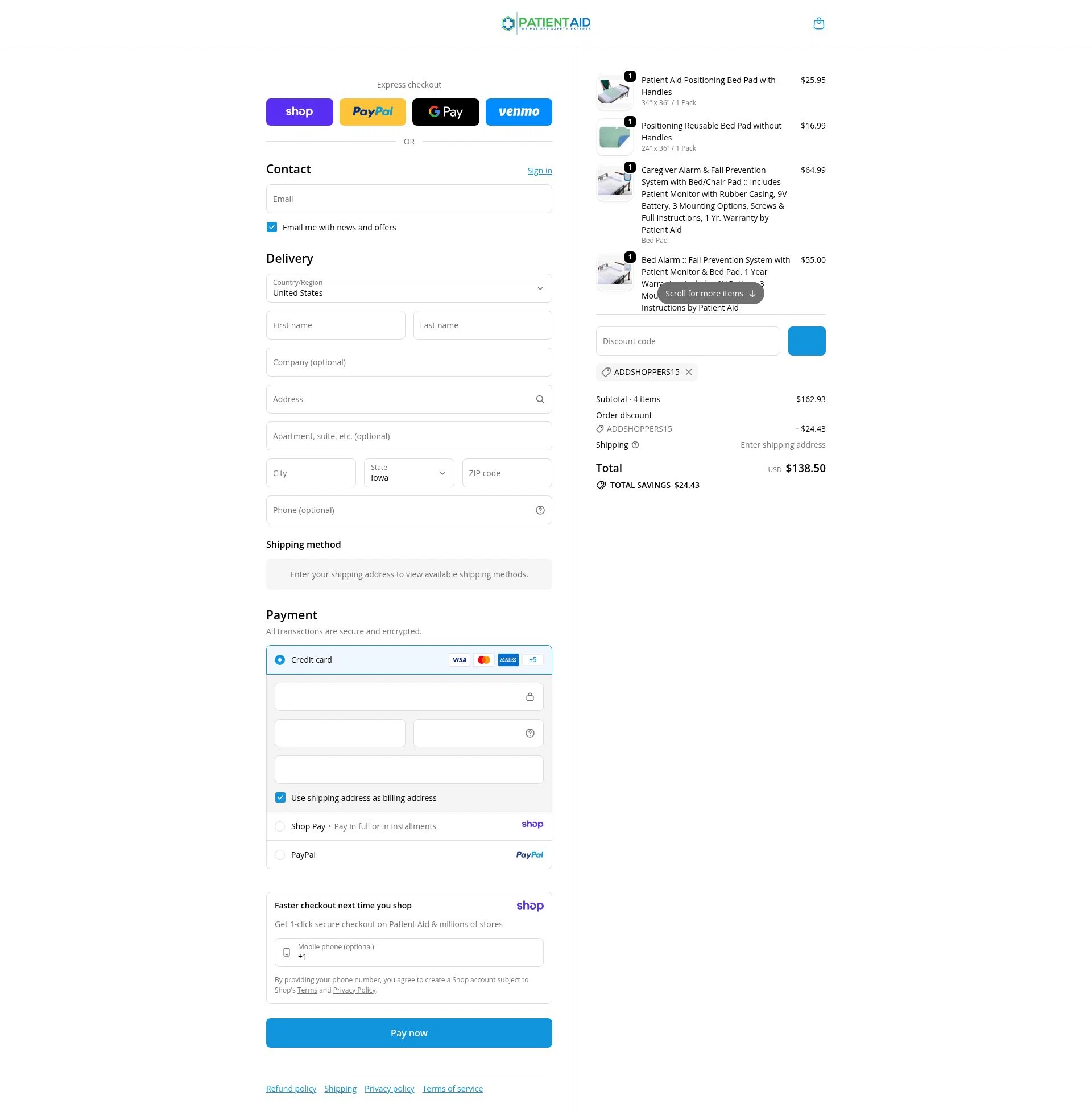 Patient Aid checkout page showing Patient Aid promo code box | Screenshot taken by SimplyCodes community member on Jan 8, 2026