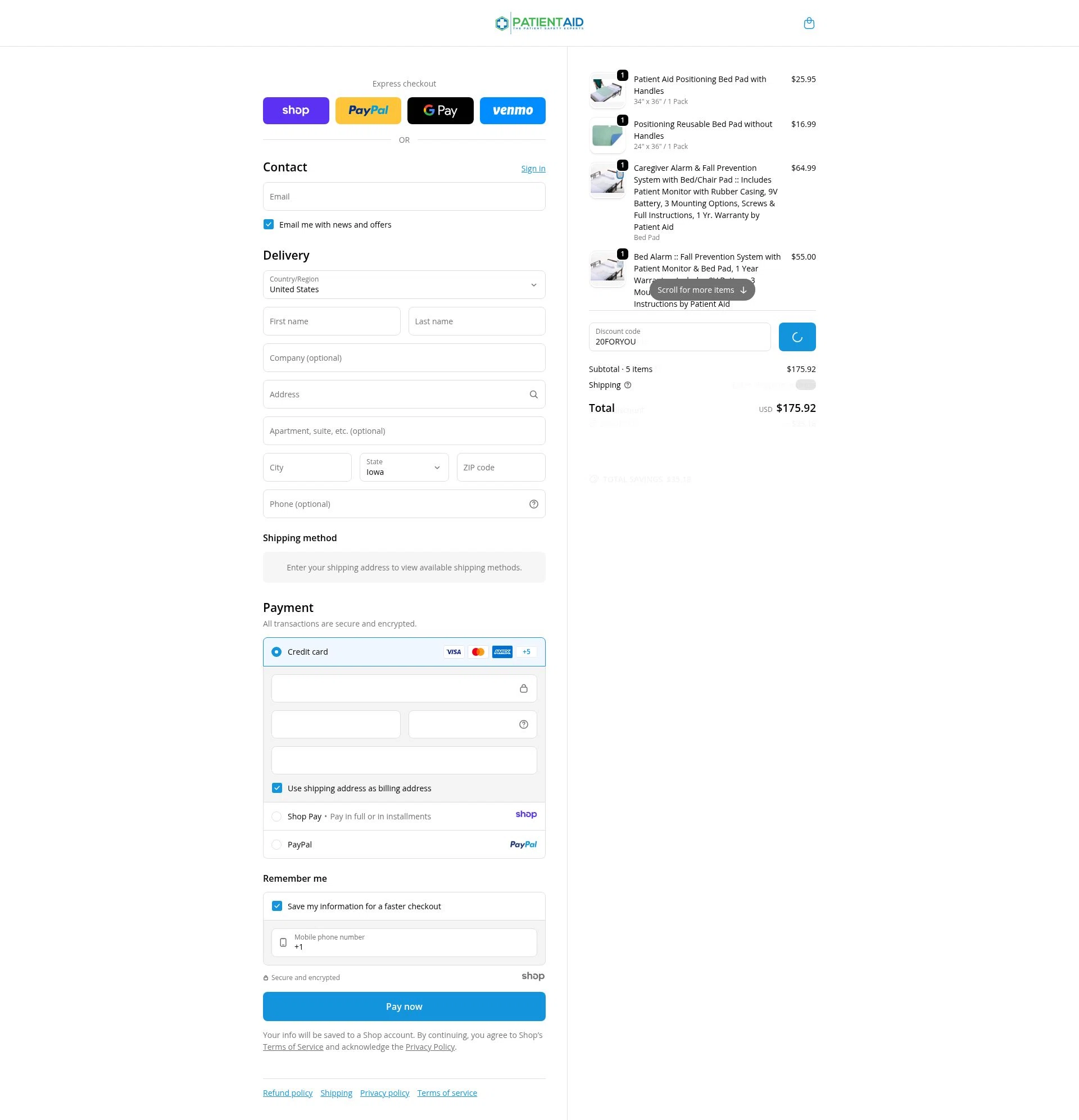 Patient Aid checkout page showing Patient Aid promo code box | Screenshot taken by SimplyCodes community member on Dec 24, 2025