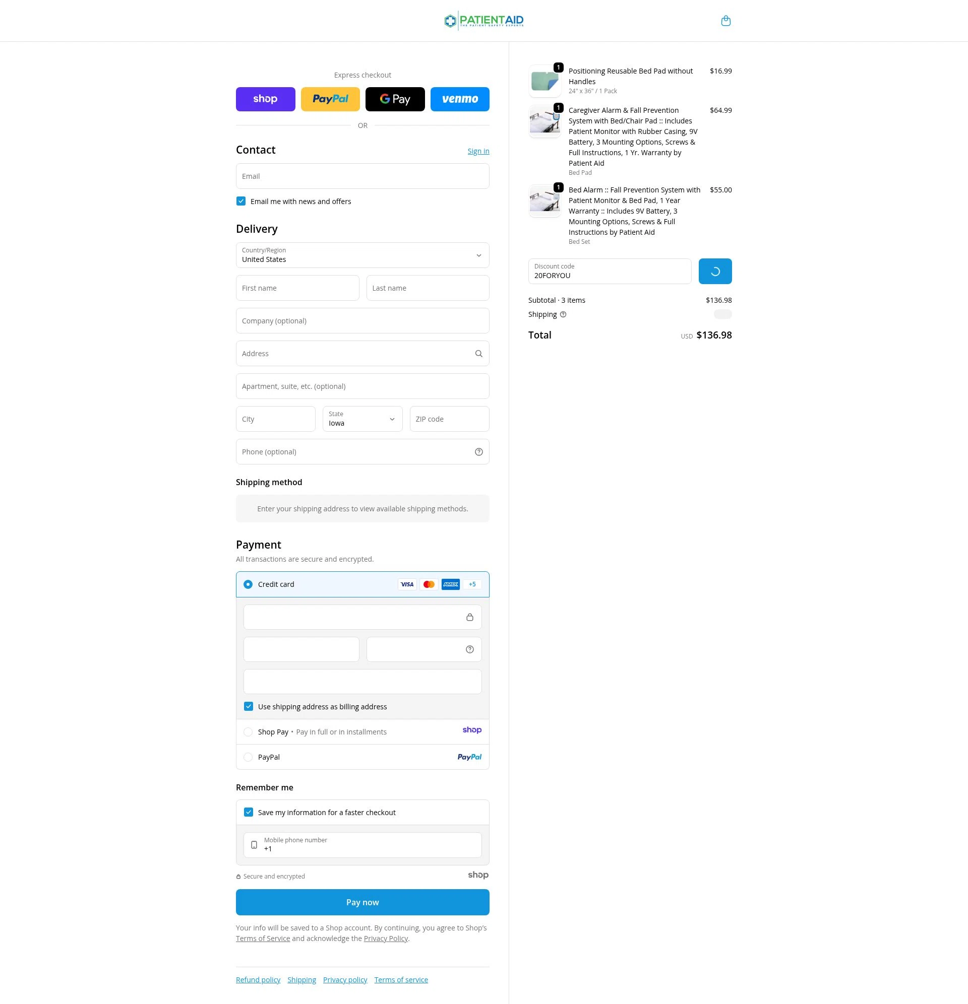 Patient Aid checkout page showing Patient Aid promo code box | Screenshot taken by SimplyCodes community member on Jan 3, 2026