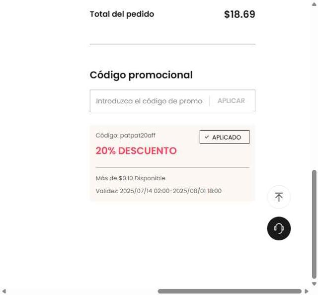 Patpat US checkout page showing Patpat US promo code box | Screenshot taken by SimplyCodes community member on Aug 1, 2025