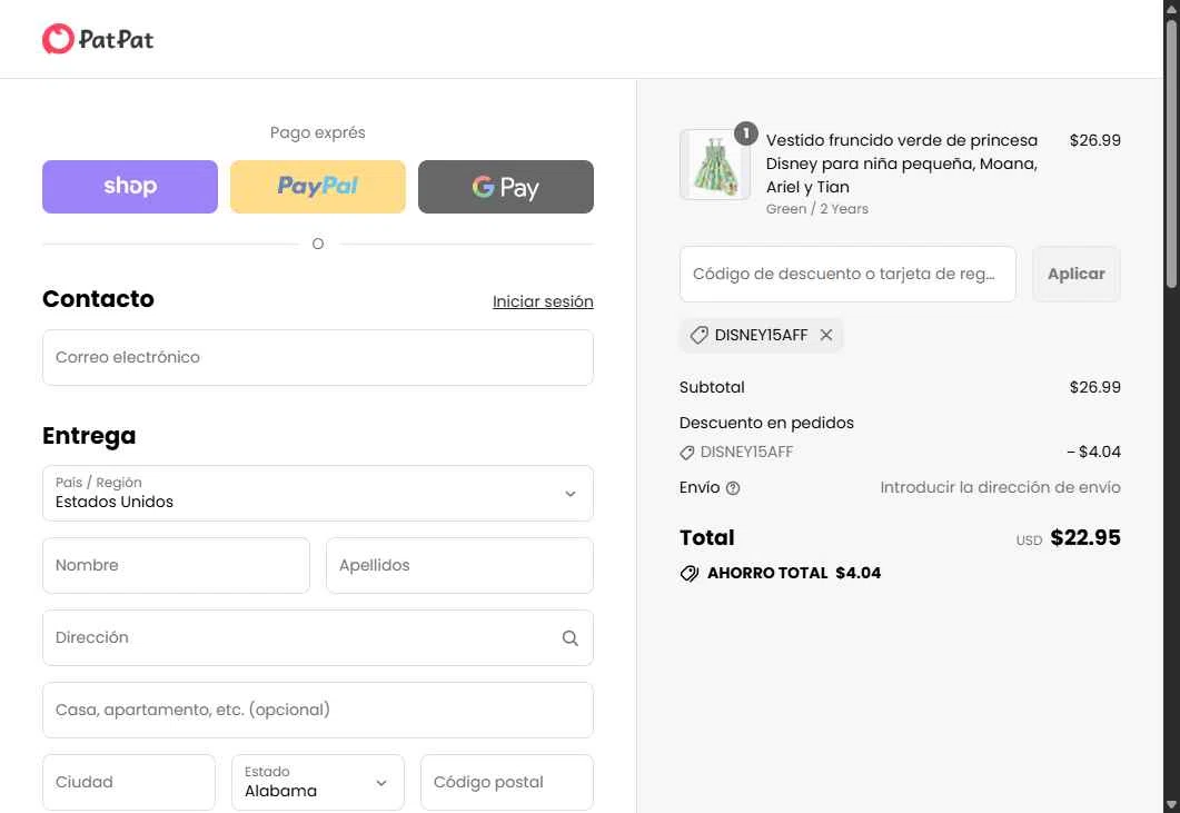 Patpat US checkout page showing Patpat US promo code box | Screenshot taken by SimplyCodes community member on Sep 13, 2025