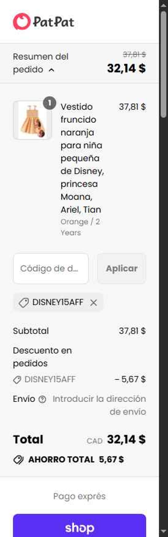 Patpat US checkout page showing Patpat US promo code box | Screenshot taken by SimplyCodes community member on Sep 5, 2025