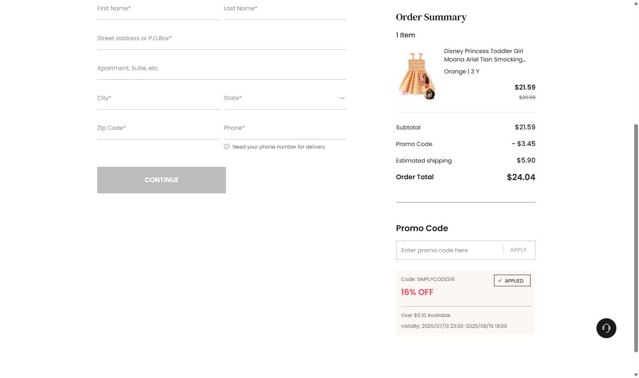 Patpat US checkout page showing Patpat US promo code box | Screenshot taken by SimplyCodes community member on Aug 7, 2025