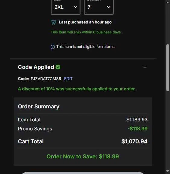 Patriots ProShop checkout page showing Patriots ProShop promo code box | Screenshot taken by SimplyCodes community member on Dec 3, 2025