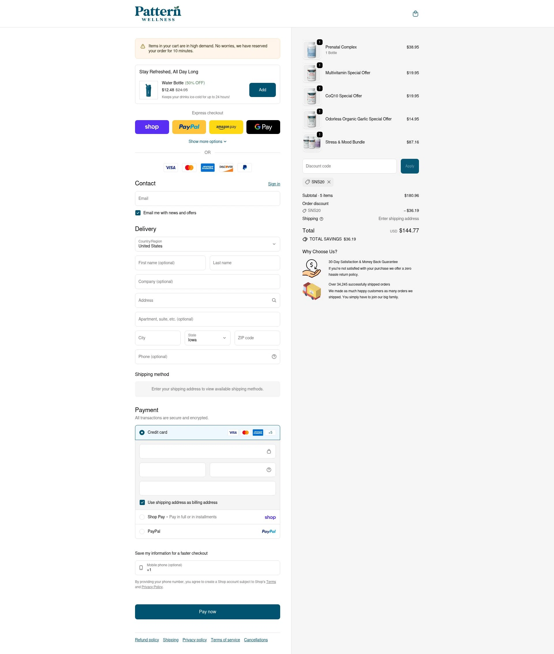 Pattern Wellness checkout page showing Pattern Wellness discount code box | Screenshot taken by SimplyCodes community member on Feb 9, 2026