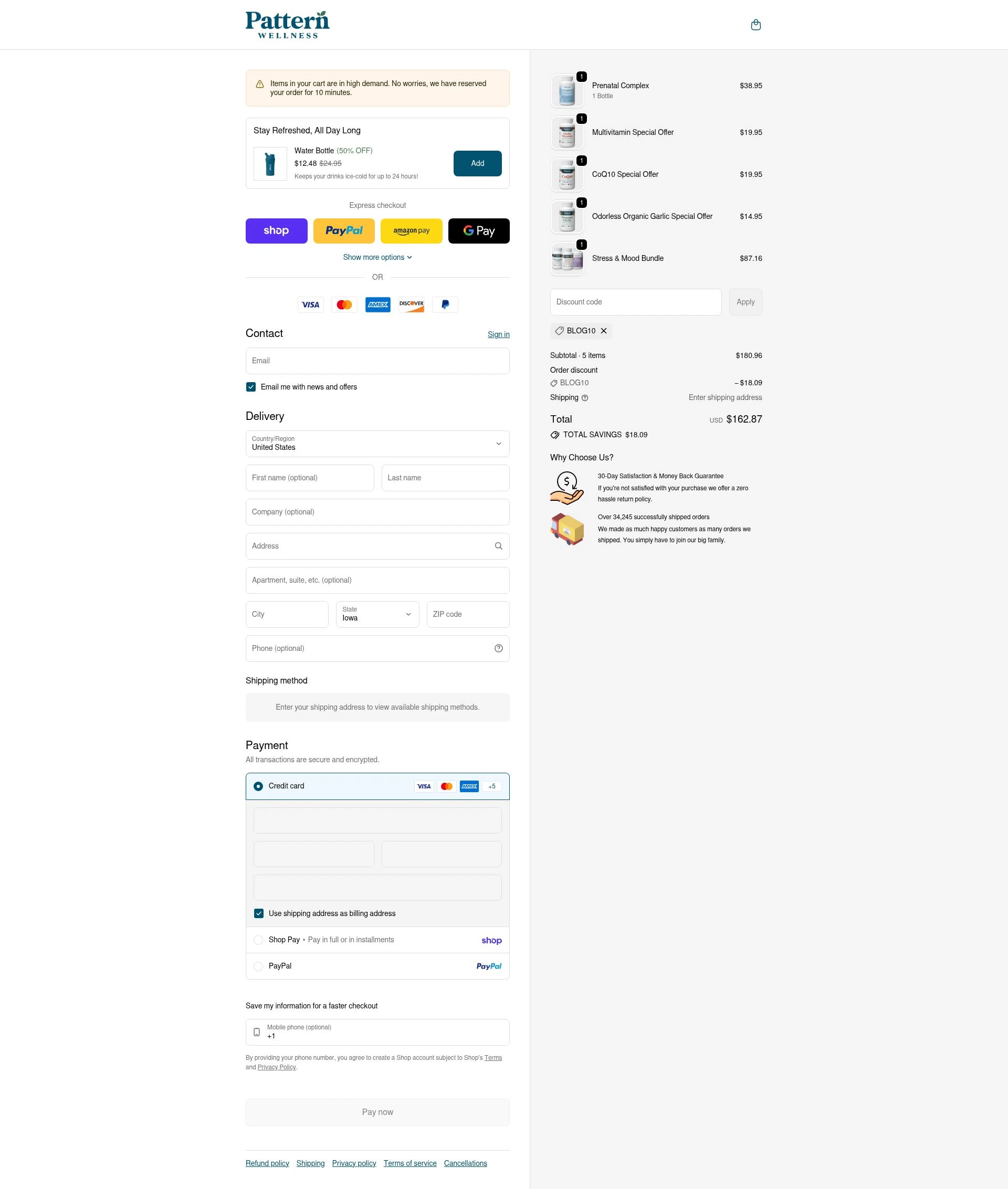 Pattern Wellness checkout page showing Pattern Wellness discount code box | Screenshot taken by SimplyCodes community member on Feb 9, 2026
