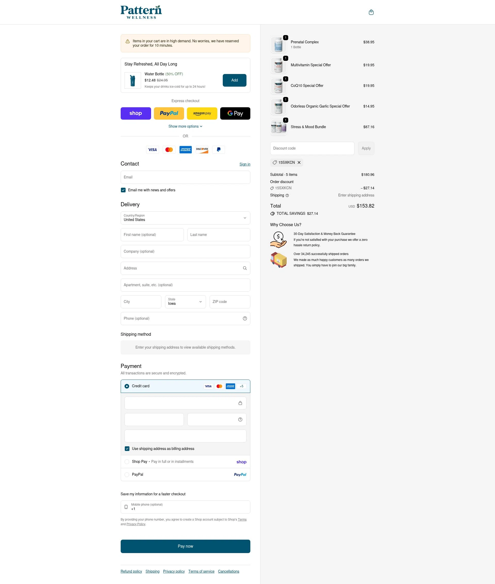 Pattern Wellness checkout page showing Pattern Wellness discount code box | Screenshot taken by SimplyCodes community member on Feb 9, 2026