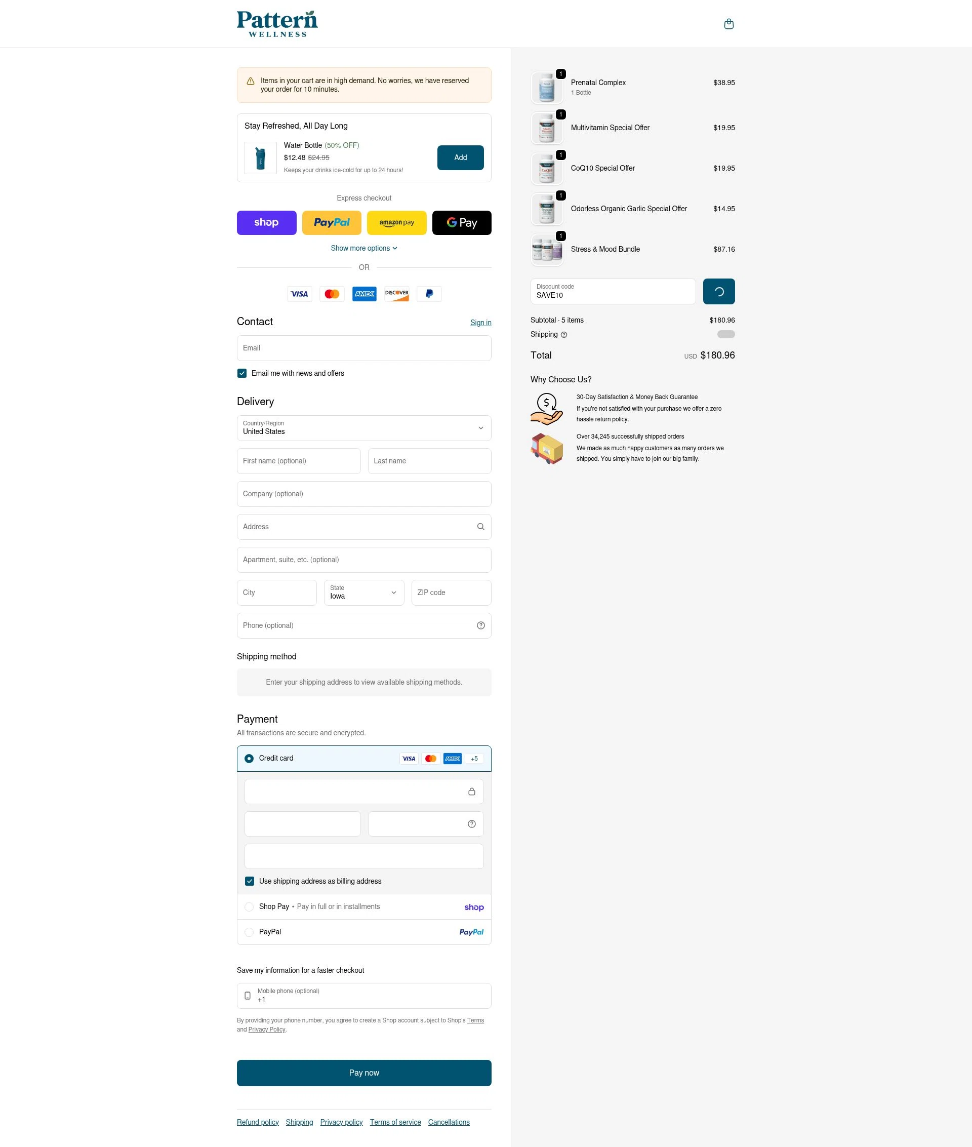 Pattern Wellness checkout page showing Pattern Wellness discount code box | Screenshot taken by SimplyCodes community member on Feb 9, 2026