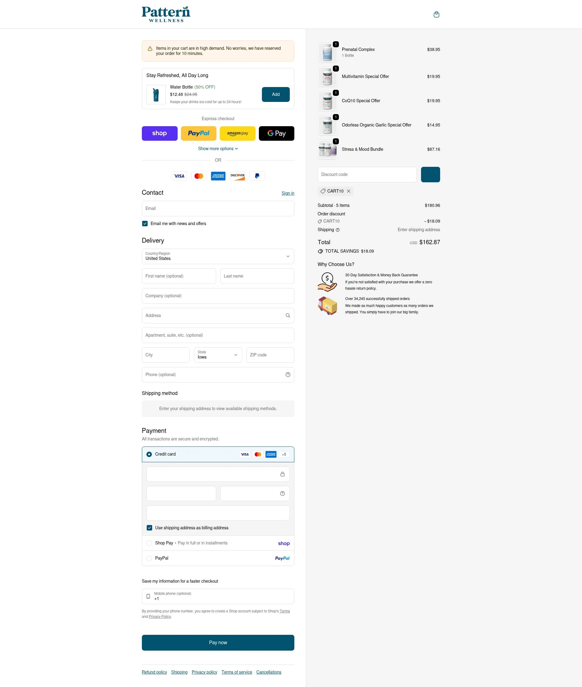 Pattern Wellness checkout page showing Pattern Wellness discount code box | Screenshot taken by SimplyCodes community member on Feb 9, 2026