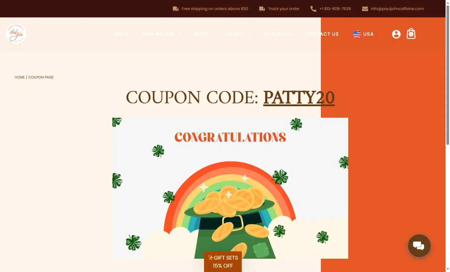 Paul John Caffeine checkout page showing Paul John Caffeine promo code box | Screenshot taken by SimplyCodes community member on Dec 6, 2025