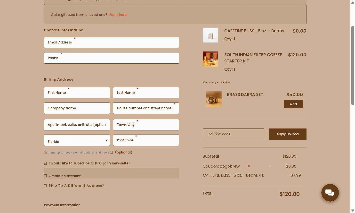 Paul John Caffeine checkout page showing Paul John Caffeine promo code box | Screenshot taken by SimplyCodes community member on Dec 10, 2025
