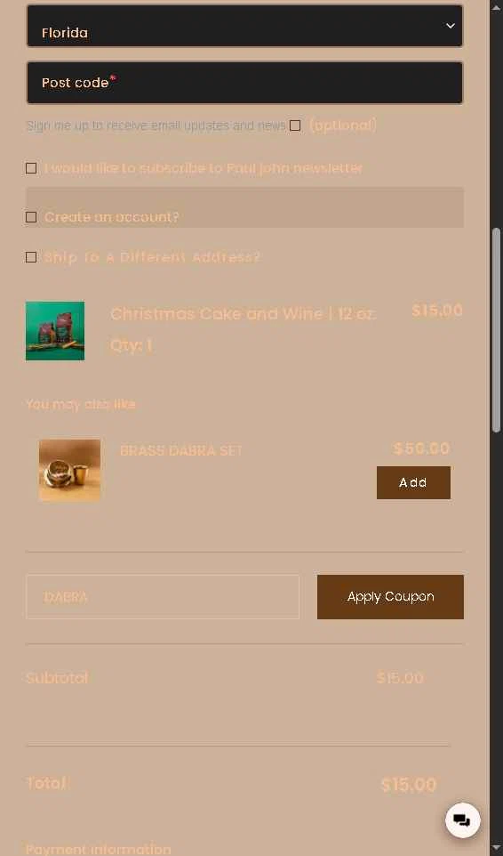Paul John Caffeine checkout page showing Paul John Caffeine promo code box | Screenshot taken by SimplyCodes community member on Dec 27, 2025