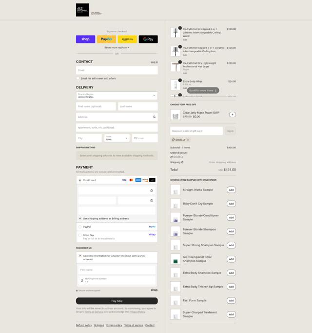 Paul Mitchell checkout page showing Paul Mitchell coupon code box | Screenshot taken by SimplyCodes community member on Sep 5, 2025