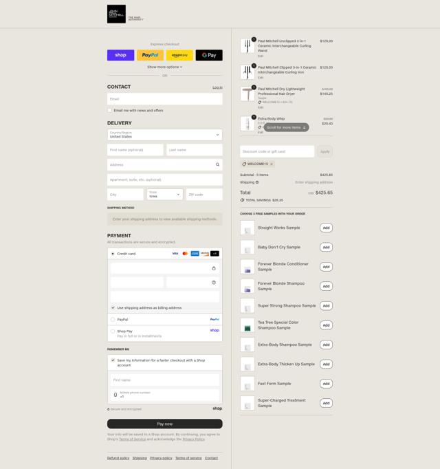 Paul Mitchell checkout page showing Paul Mitchell coupon code box | Screenshot taken by SimplyCodes community member on Sep 1, 2025